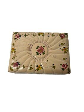 Vintage Italian Ceramic Rectangular Trinket Box Hand Painted Floral Design Italy